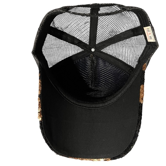 Beautiful Sequin Leaf Design Black and Gold Glam Cap, adjustable size - Picture 8 of 11